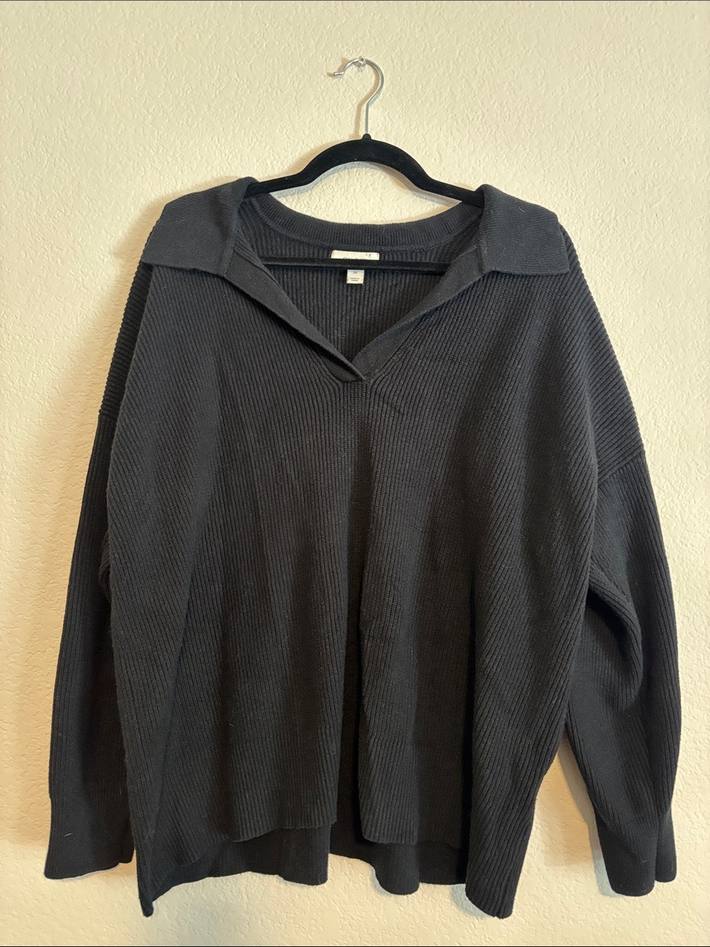 Women’s Black V-Neck Sweater with Open Collar